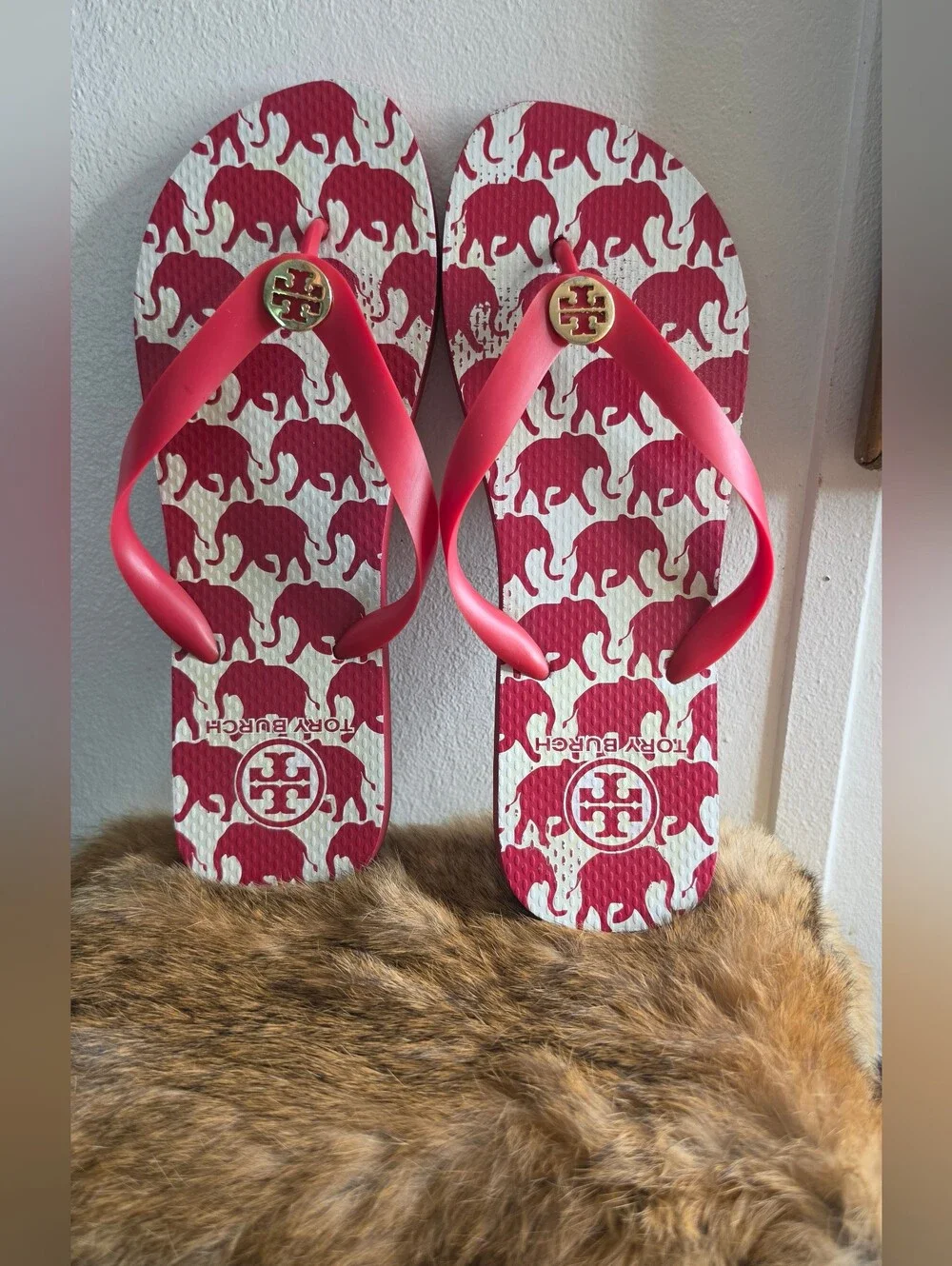 Tory Burch Red  Logo Flip Flops Size 8